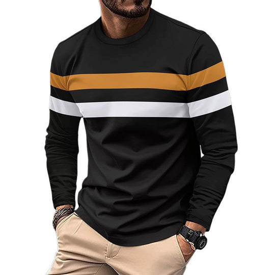 Men's Colorblock Striped Round Neck Long Sleeve Casual T-shirt Dtt25081918