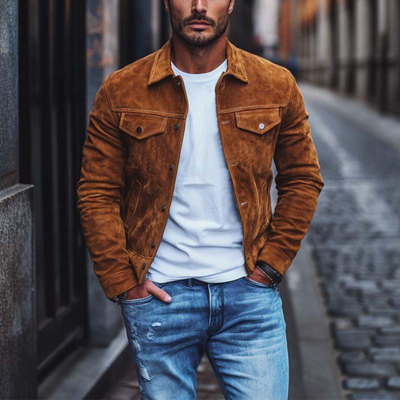 Men's Classic Casual Multi-Pocket Slim Fit Suede Jacket 9877641855160