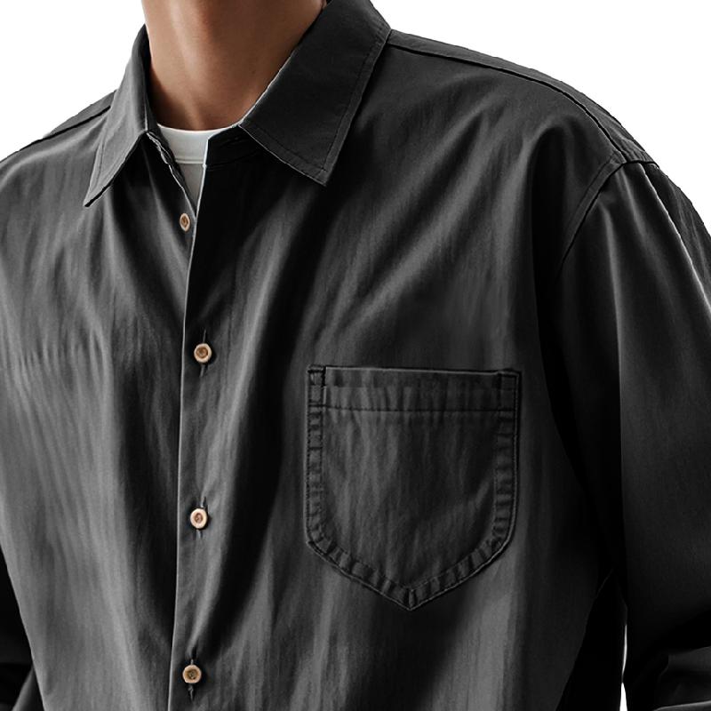 Men's Casual Cotton and Linen Chest Pocket Long Sleeve Shirt 9879659675832