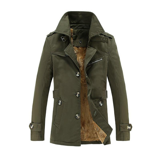Men's Casual Cotton Fleece Warm Notch Lapel Single-breasted Trench Coat 9261112131768