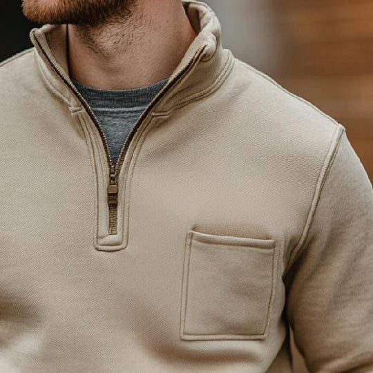 Men's Retro Casual Solid Color Zipper Chest Pocket Sweatshirt 9273156108472