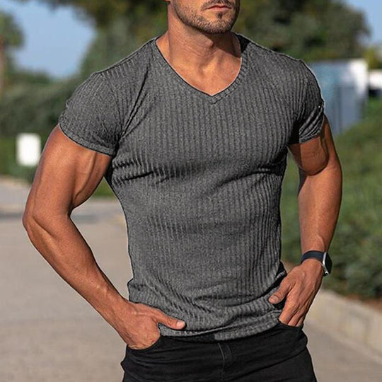 Men's V Neck Short Sleeve Striped T-shirt 9261119701176