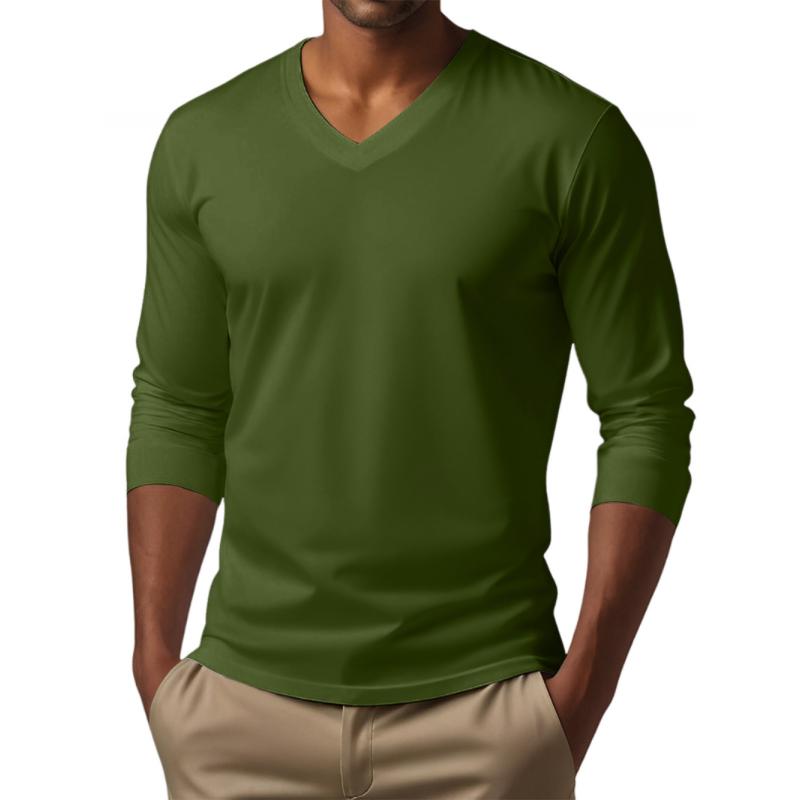 Men's Casual V-neck Cotton Blended Slim Fit Long Sleeve T-shirt 9261117997240