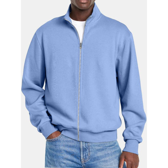 Men's Solid Color Zipper Stand Collar Long Sleeve Sweatshirt Jacket 9261085262008
