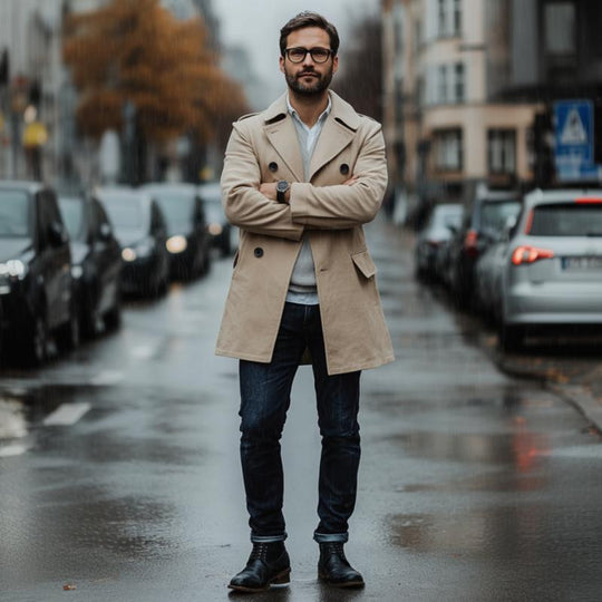 Men's Casual Cotton Lapel Double-breasted Short Trench Coat 9879143415992