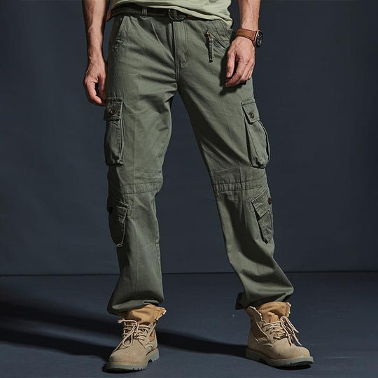 Men's Solid Loose Multi-pocket Cotton Cargo Pants 9261766934712