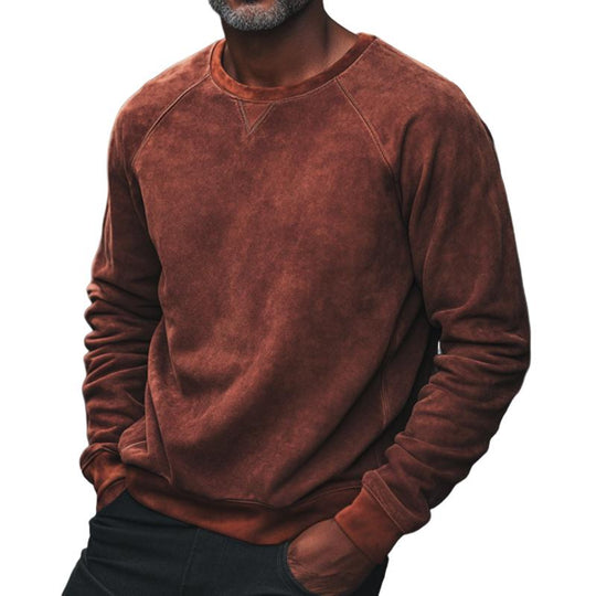 Men's Retro Red Crew Neck Suede Raglan Sleeve Sweatshirt 9274152386744