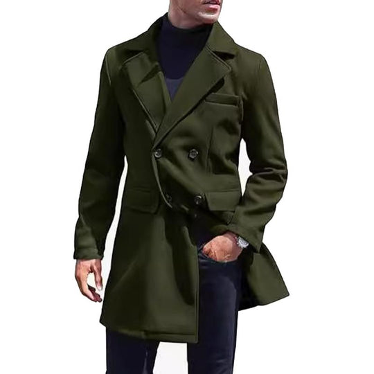 Men's Solid Color Notch Lapel Double Breasted Mid-length Casual Coat 9261104365752