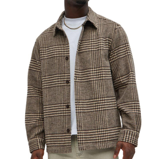 Men's Casual Houndstooth Lapel Long Sleeve Shirt 9884639854776