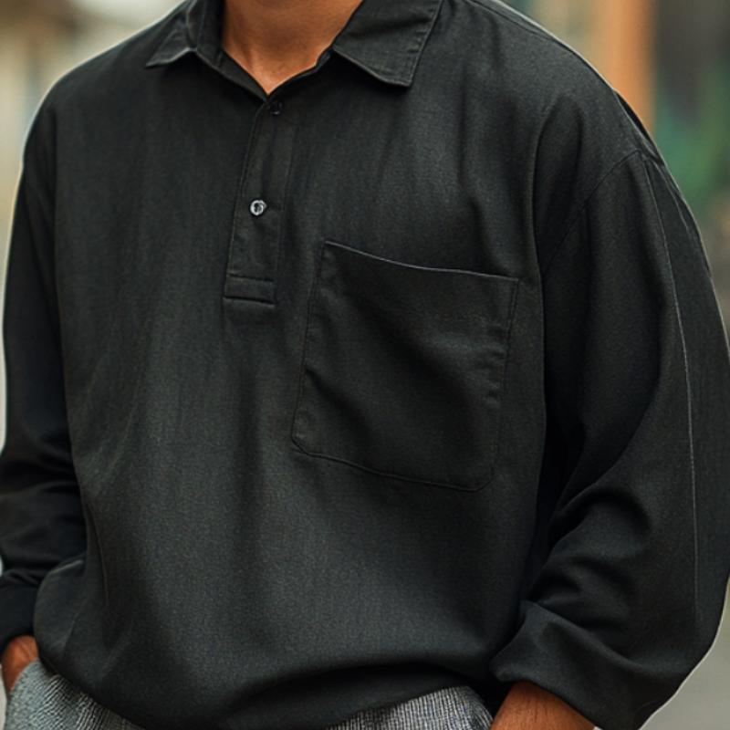 Men's Casual Loose Solid Color Long-sleeved POLO Shirt 9886818336952