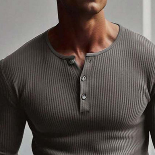 Men's Retro Classic Slim Fit Button Knit Long Sleeve Bottoming T-Shirt 9261142114488