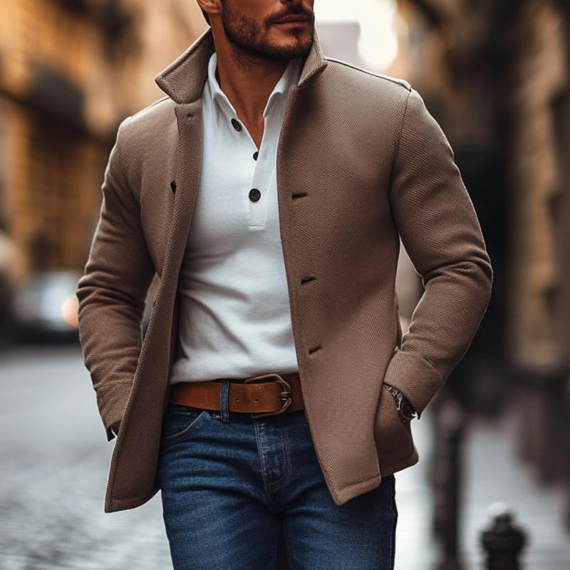 Men's Vintage Twill Lapel Single Breasted Short Coat 9873519575224