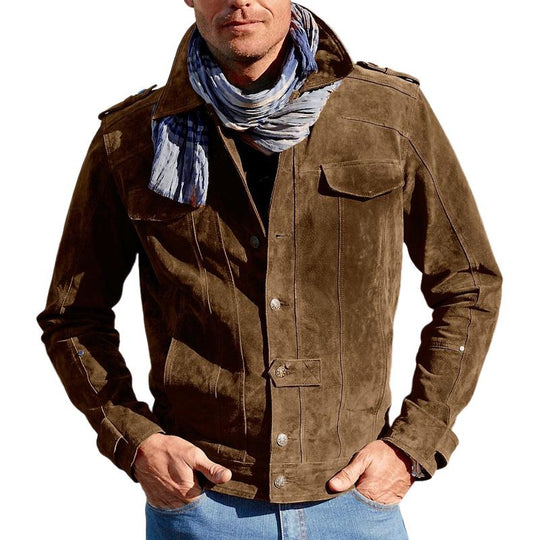 Men's Solid Color Suede Lapel Single Breasted Jacket 9882787774648
