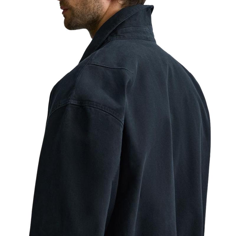 Men's All-match Navy Blue Lapel Canvas Jacket 9886819451064