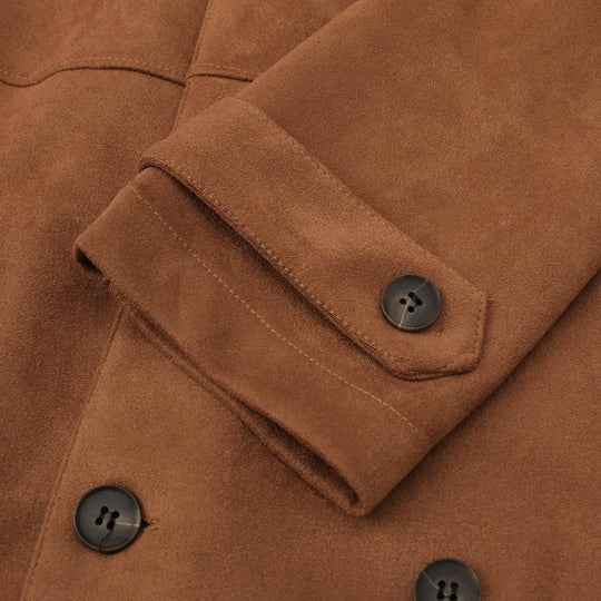 Men's Mid-length Lapel Suede Double-breasted Coat 9261106954424