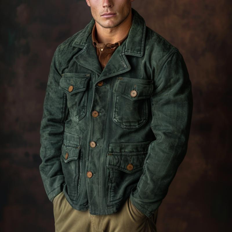 Men's Multi-Pocket Lapel Suede Jacket 9261095911608