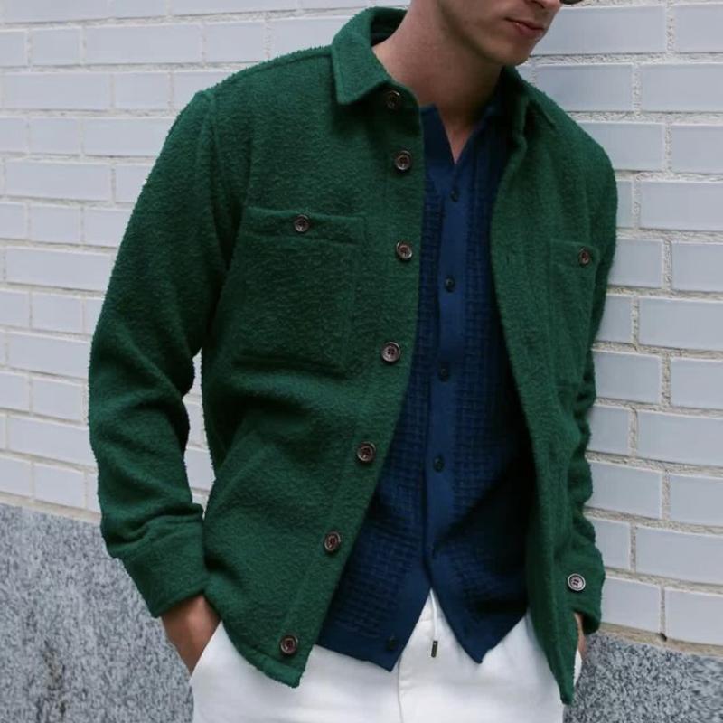 Men's Vintage Wool Blend Lapel Loose Long-Sleeved Shirt 9879658201272