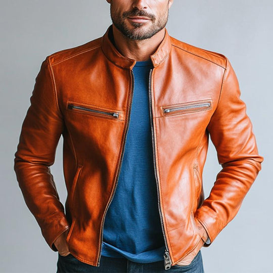 Men's Classic Casual Slim Stand Collar Leather Jacket 9882786627768
