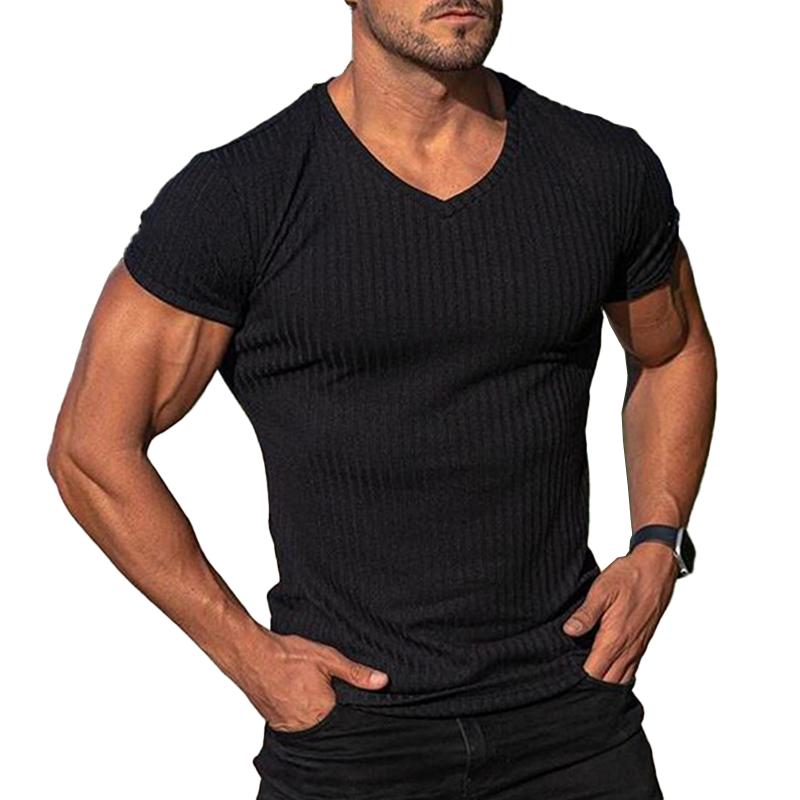 Men's V Neck Short Sleeve Striped T-shirt 9261119701176