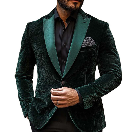 Men's Classic Retro Gentleman Collar Stitching Satin Slim Velvet Blazer 9273156436152