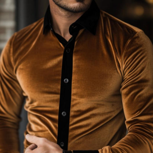 Men's Classic Casual Velvet Slim Fit Long Sleeve Shirt 9887361532088