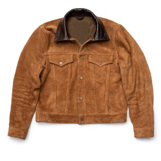 Men's Retro Fashion Suede Stitching Leather Collar Short Jacket 9882785611960