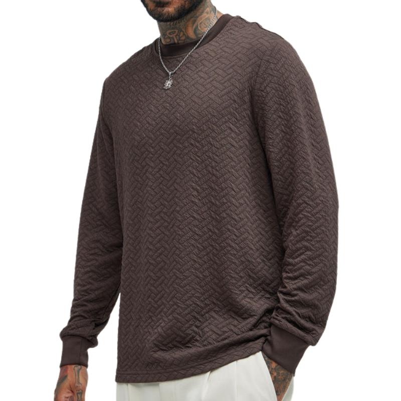 Men's Casual Loose Round Neck 3D Embossed Long Sleeve Sweatshirt 9883356889272