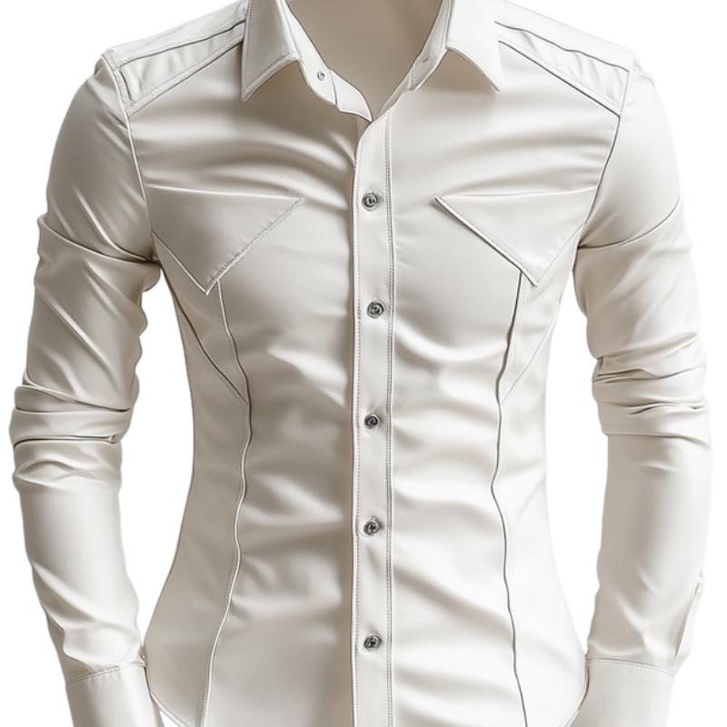 Men's Classic Edgy Slim Lapel Long Sleeve Leather Shirt 9877644738744