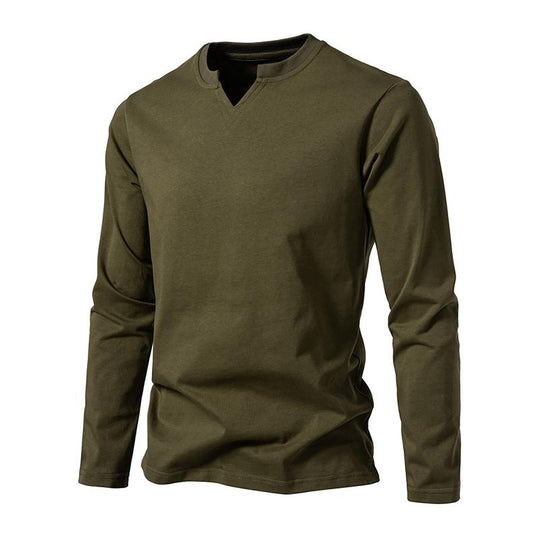 Men's Solid Color Cotton V Neck Long Sleeve Casual T-shirt 9261139656888
