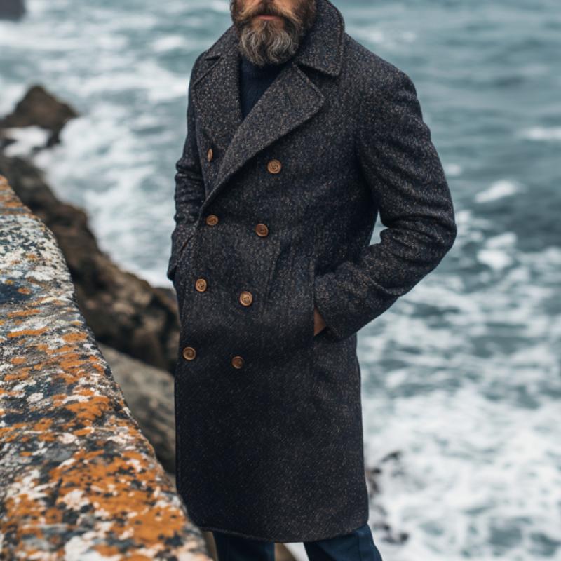 Men's Vintage Wool Blended Notch Lapel Double-breasted Knee-length Coat 9261105840312