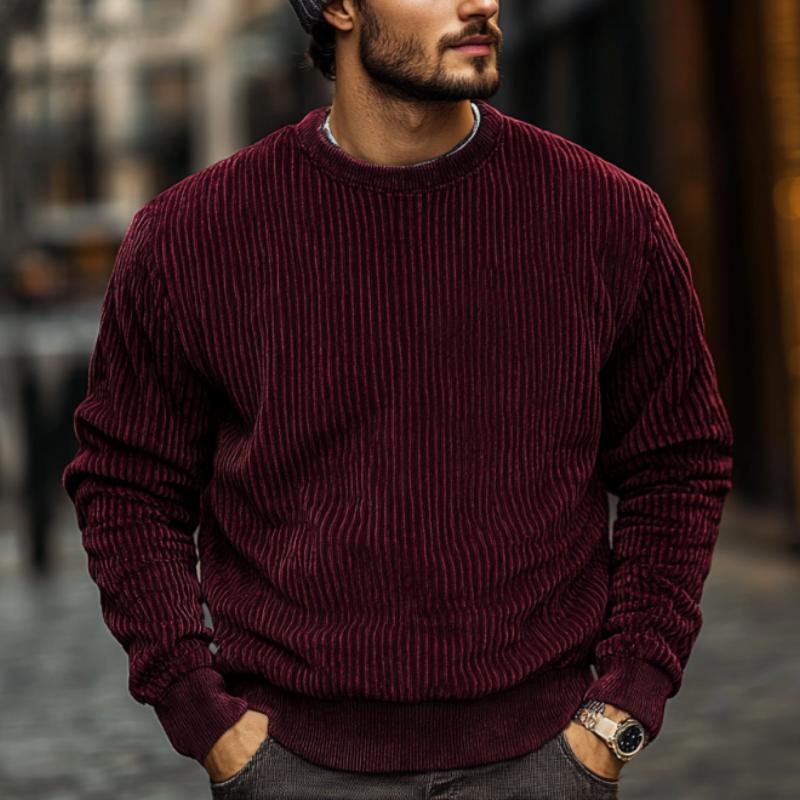 Men's Classic Casual Crew Neck Corduroy Sweatshirt 9885839327416