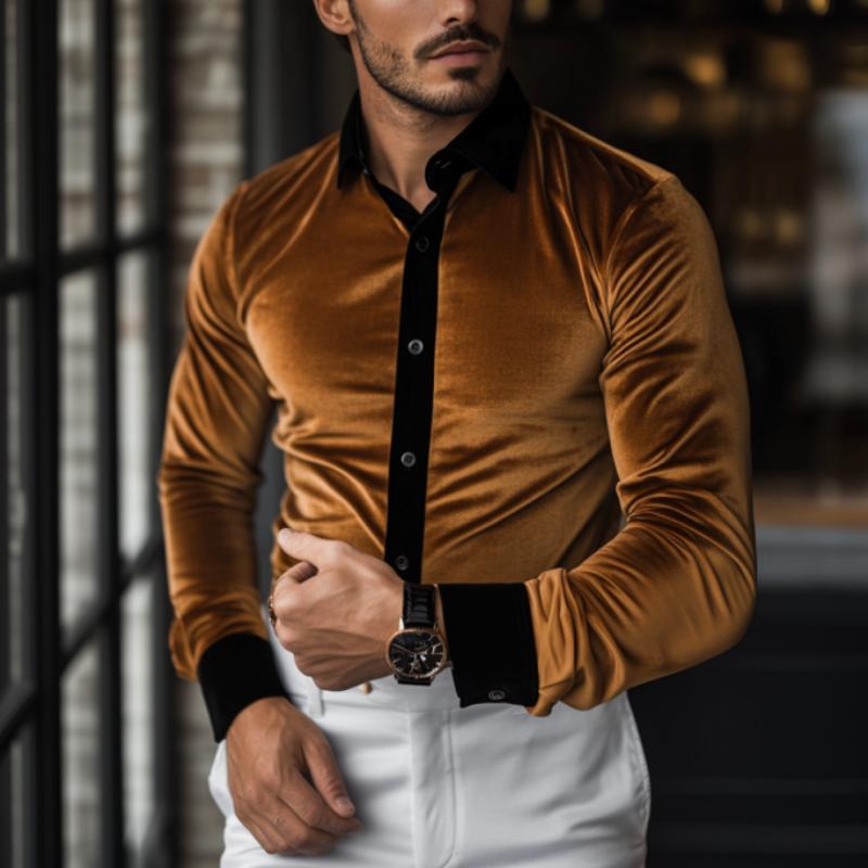 Men's Classic Casual Velvet Slim Fit Long Sleeve Shirt 9887361532088