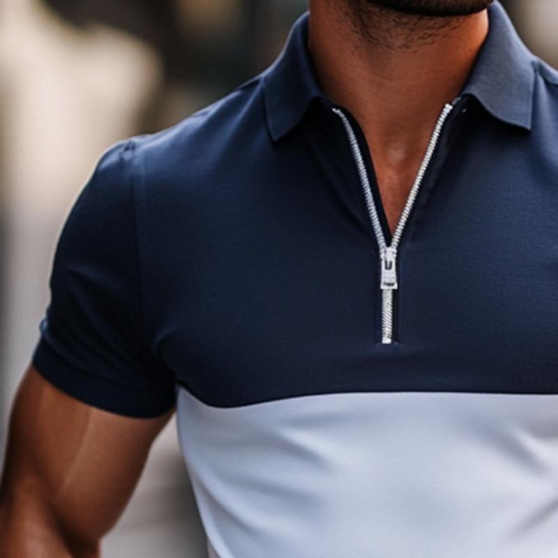 Men's Retro Casual Colorblock Short-sleeved Polo Shirt 9884642672824