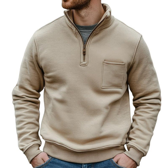 Men's Retro Casual Solid Color Zipper Chest Pocket Sweatshirt 9273156108472