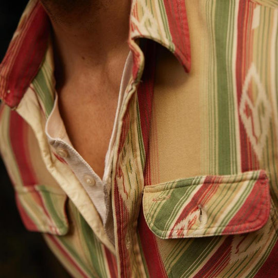 Men's Classic Trendy Denim Stripe Print Long Sleeve Shirt 9877643886776