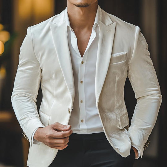Men's Classic Casual Single-Breasted Slim Fit Velvet Blazer 9887360254136