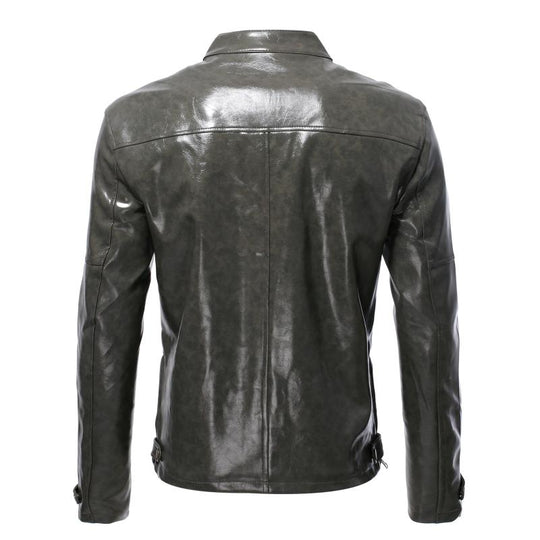Men's Fashion Stand Collar Punk Biker Leather Jacket 9261084999864