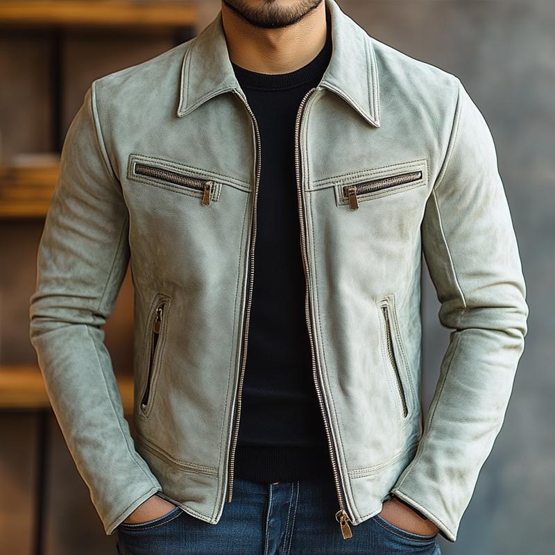 Men's Fashion Leather Lapel Zipper Biker Jacket 9887383060664