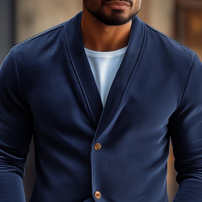 Men's Fashion Solid Color Corduroy V Neck Single Breasted Jacket 9886818566328