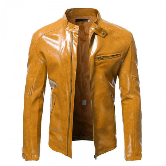 Men's Fashion Stand Collar Punk Biker Leather Jacket 9261084999864