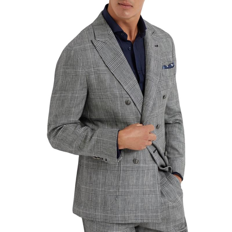 Men's Classic Lapel Double Breasted Slim Fit Check Blazer 9890062074040