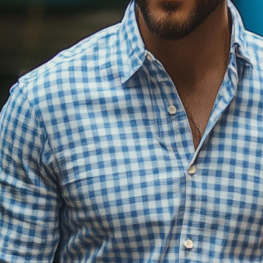 Men's Vintage Casual Plaid Button Lapel Long Sleeve Shirt 9888006373560