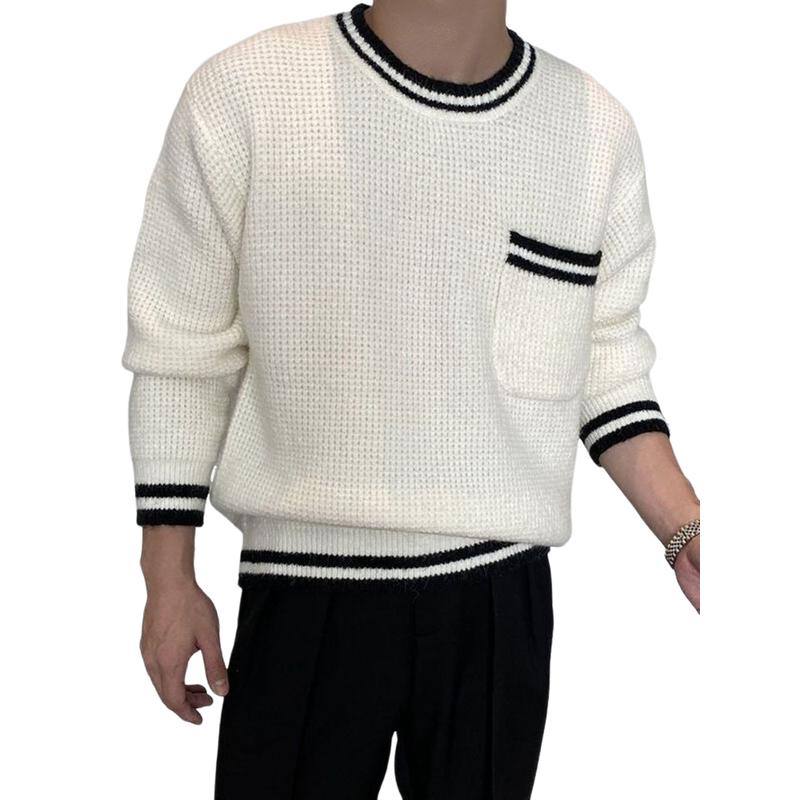 Men's Casual Round Neck Contrast Color Loose Knit Sweater 9880237342904