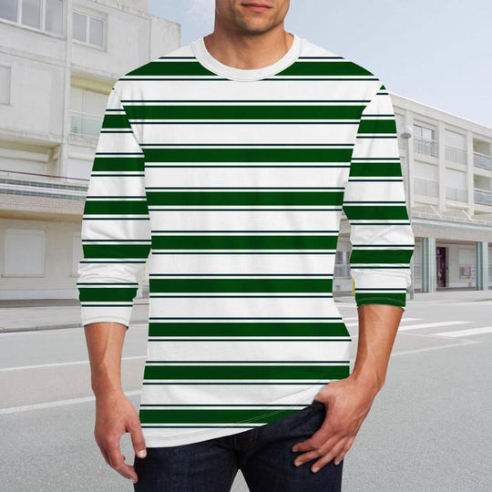 Men's Round Neck Printed Striped Long Sleeve T-shirt 9261143949496
