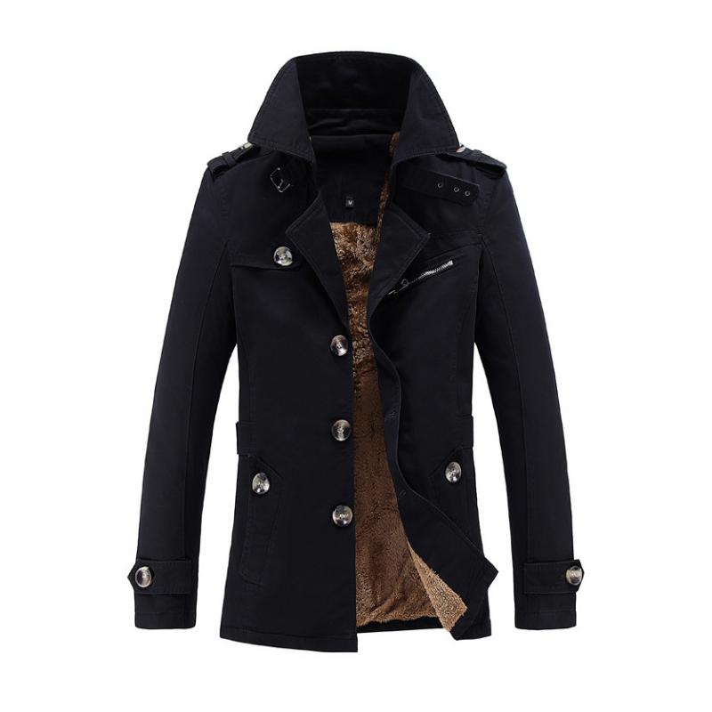 Men's Casual Cotton Fleece Warm Notch Lapel Single-breasted Trench Coat 9261112131768