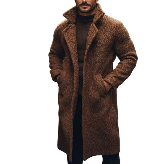 Men's Retro Casual Solid Color Polar Fleece Mid-Length Single-Breasted Coat 9261109772472