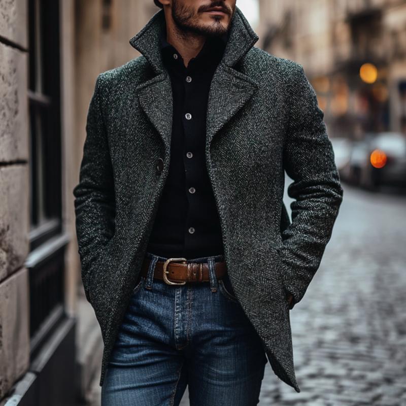 Men's Vintage Classic Herringbone Notch Lapel Single Breasted Slim Fit Coat 9873134649528