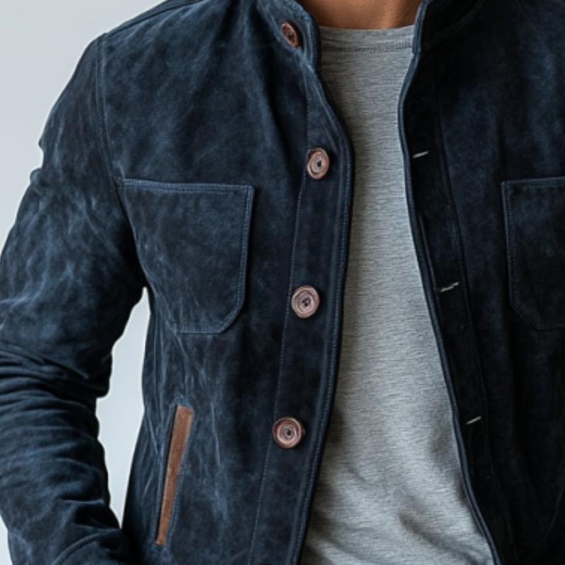 Men's Vintage Suede Buttons Multi-Pocket Stand Collar Jacket 9878729359544