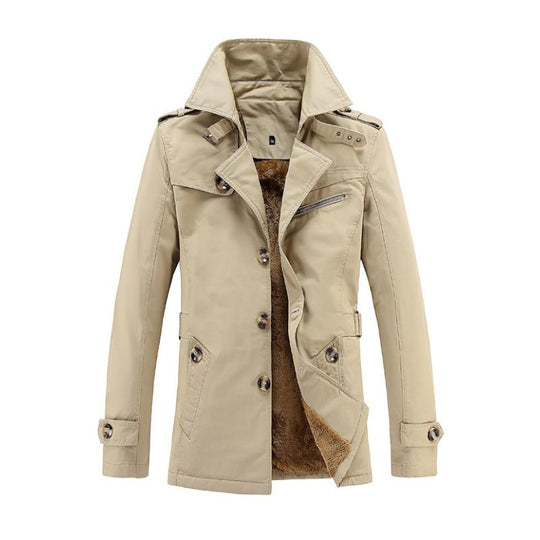 Men's Casual Cotton Fleece Warm Notch Lapel Single-breasted Trench Coat 9261112131768