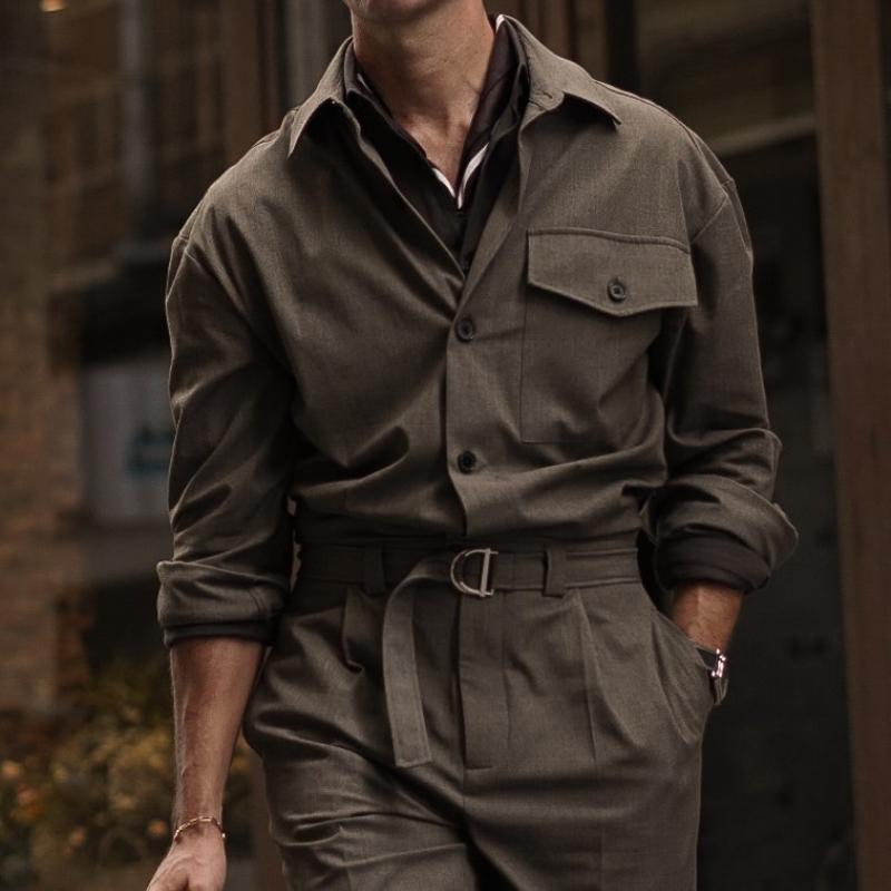 Men's Classic Casual Stylish Multi-pocket Long Sleeve Jumpsuit 9873516593336